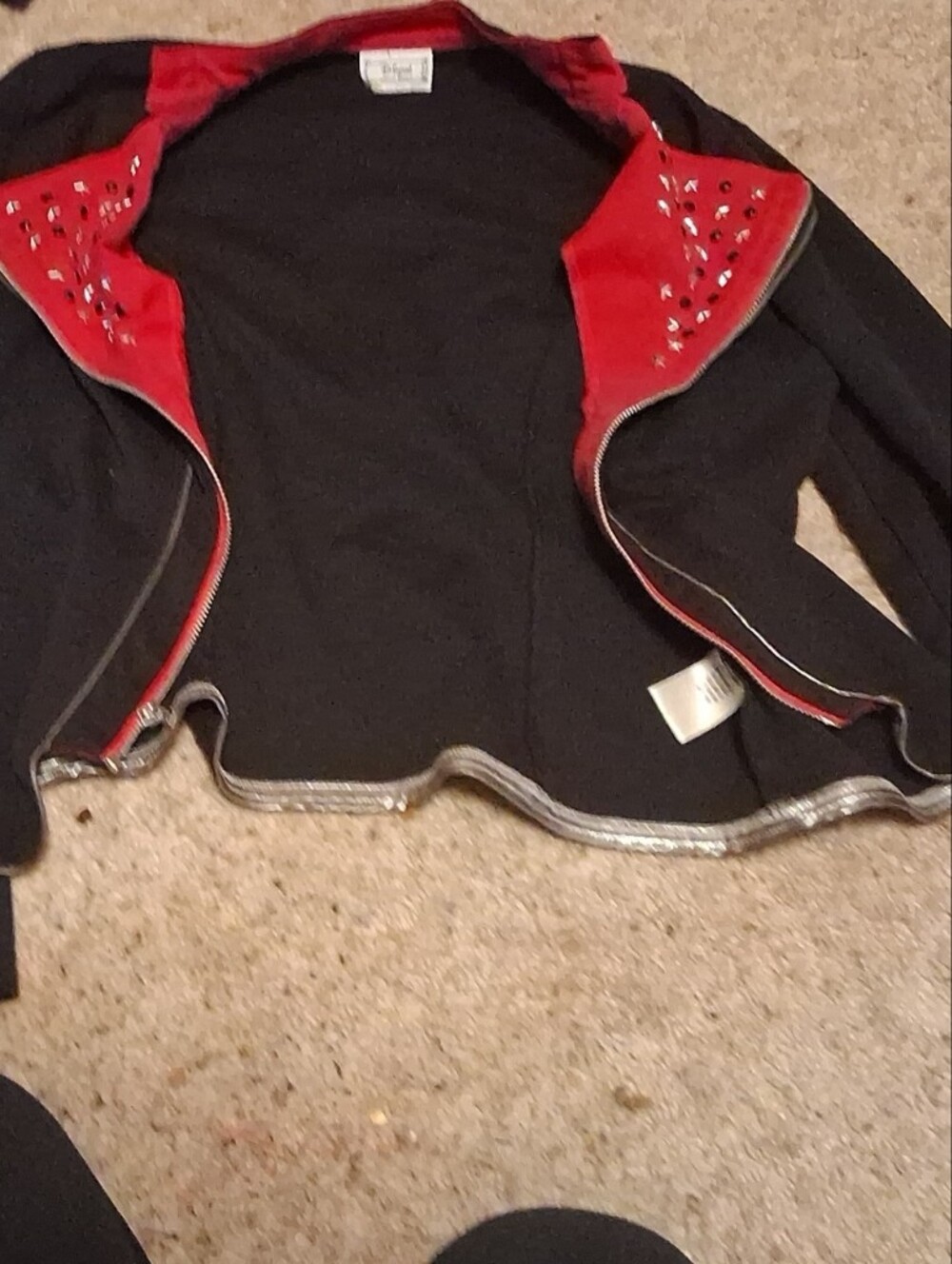 Black Jacket with Red Trim Women's Cropped Coat